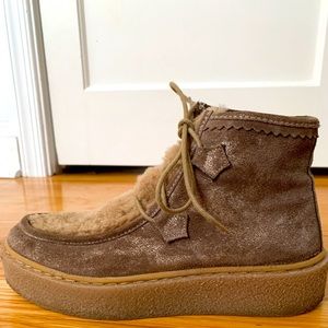 Free People Fuzzy, Shimmer Moccasin Booties